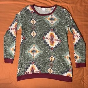 Sun and Moon Tunic Red and Green Bohemian Western Style Medium